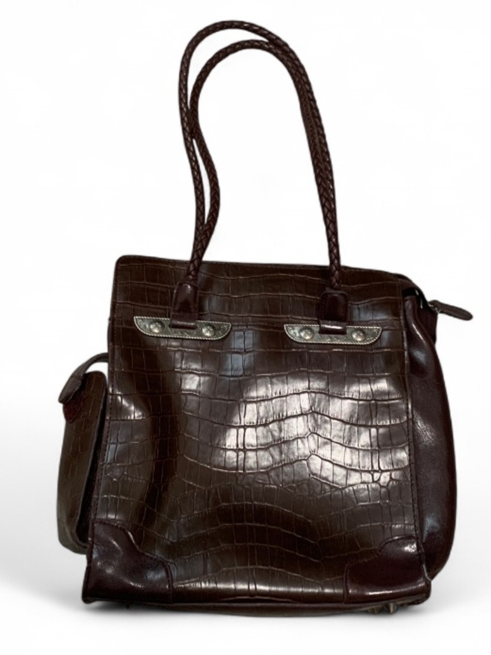 Y2K Croc-Embossed Shoulder Bag in Dark Brown